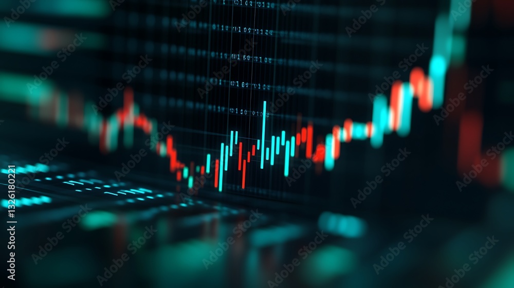 Poster abstract financial trading chart showing candlestick pattern with colorful data visualization in mod