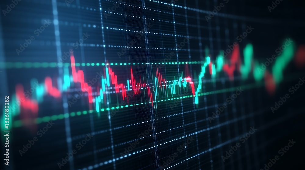 Poster abstract financial trading chart with dynamic green and red candlestick patterns on dark background
