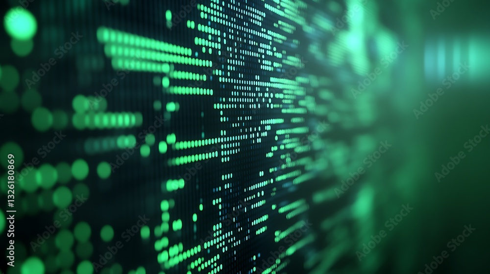 Poster abstract green data stream background with light particles and digital patterns for technology theme