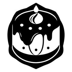Monochromatic Illustration: Cake Slice, Black & White, Drip Icing, Decorative, Candle, and a Decorative Shield Outline