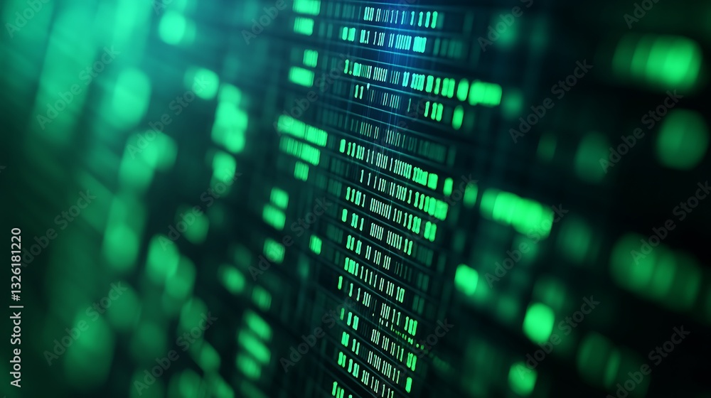 Poster abstract green digital data stream with binary code for technology and innovation concepts