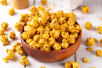 Fresh cooked homemade caramel salted popcorn