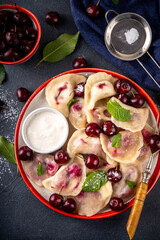 Traditional West Europe cherry pierogi dumplings