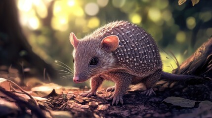 Obraz premium An adorable small mammal with a spiky back on a log