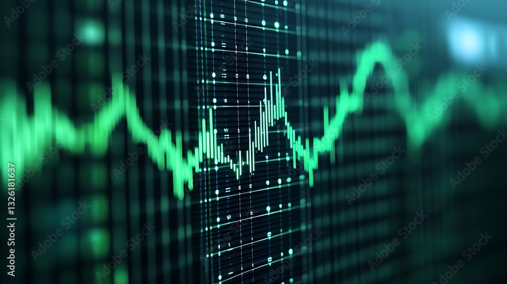 Aufkleber abstract green digital wave pattern representing data fluctuation and technology in stock market ana
