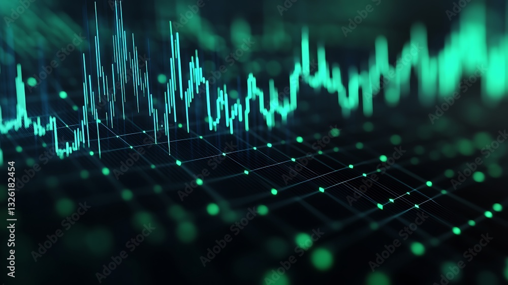 Poster abstract representation of digital data and graphs in green and black tones for technology concepts