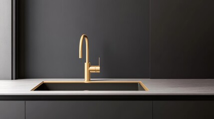 Modern Gold Kitchen Faucet and Sink Design in Dark Minimalist Setting