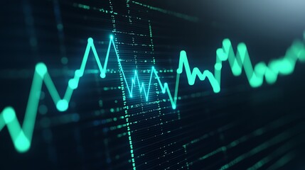 Fototapeta premium Abstract Representation of Digital Data Flow with Chart Lines and Points in Vibrant Green and Blue Colors