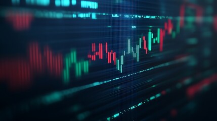 Fototapeta premium Abstract Representation of Financial Graphs and Market Trends with Colorful Candlestick Patterns and Data Lines