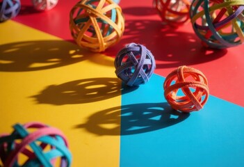 Fototapeta premium Colorful rubber bands arranged in playful patterns on a vibrant background