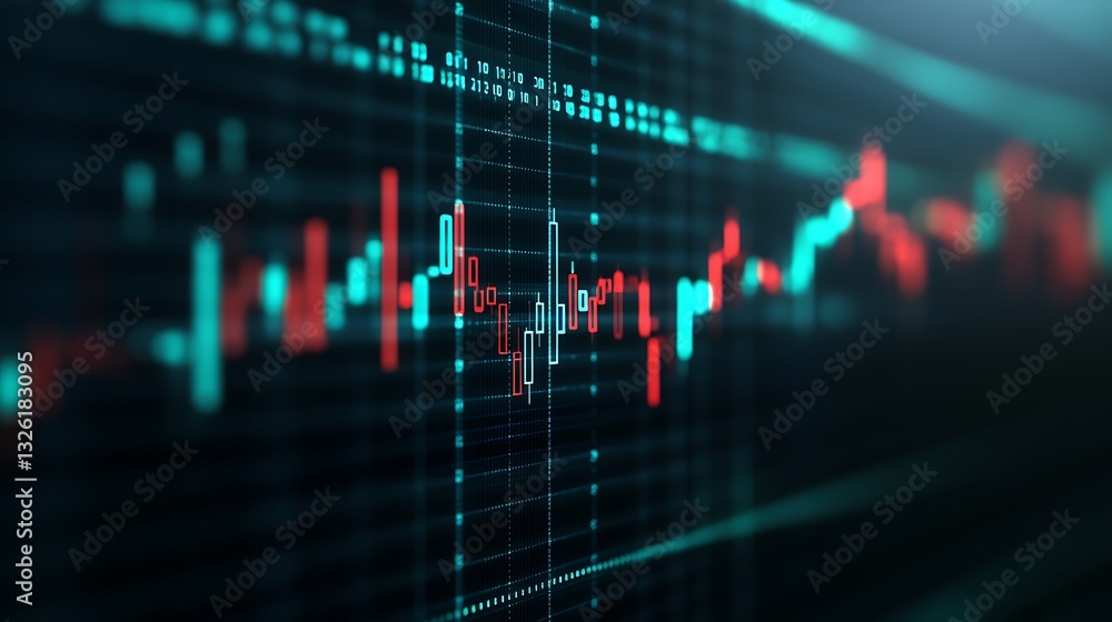 Aufkleber abstract representation of stock market data with glowing candlestick chart on a digital background