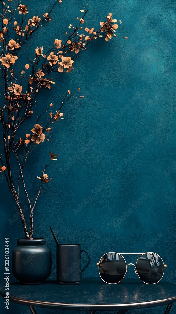 Poster stylishly organized vase with a branch of tree symbolizing minimalist design and elegance in a beaut