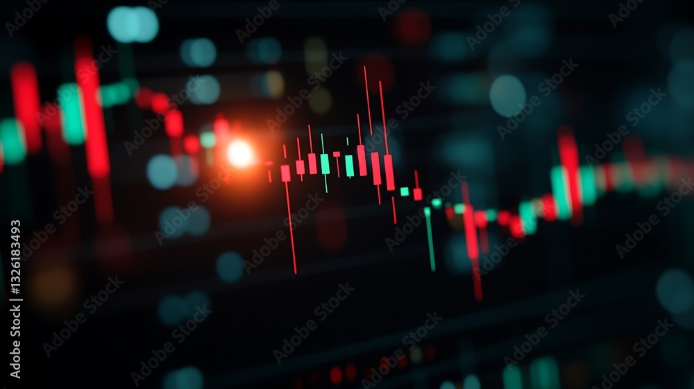 Poster abstract stock market chart with green and red candlestick patterns on digital background