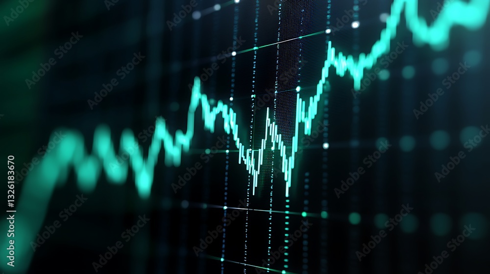 Poster abstract stock market data analysis with green graph lines on a dark background for financial insigh