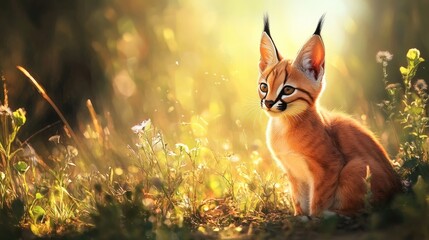 Obraz premium A Small Kitten With Long Ears Sitting In The Sunlight