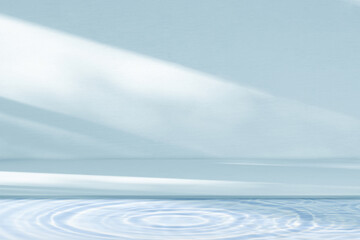 Water texture with light surface on blue wall background,Backdrop Summer nature sunlight,shadow...