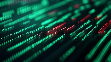 Fototapeta premium Abstract technology background with vibrant red and green data lines and digital patterns on dark surface