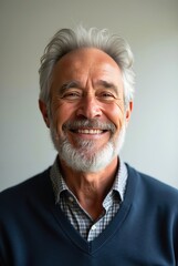 Obraz premium Portrait of happy senior man smiling on light background