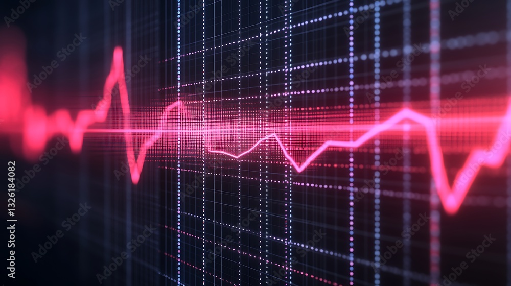 Poster abstract visualization of digital data flow with a pink graph pattern against a dark background