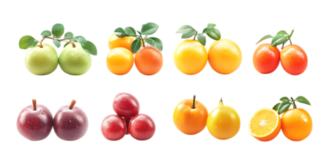 Pack Auspicious Fruit Set in Different Poses Against Transparent Background for Cultural Celebrations, Holiday Decorations, or Symbolic Design
