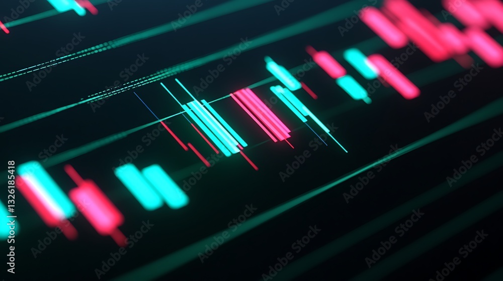 Poster colorful abstract digital background with candlestick chart for financial trading and data analytics