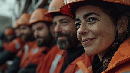 Fototapeta premium Construction Team in PPE Smiling for a Group Photo