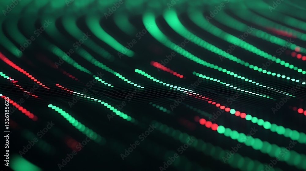 Poster colorful abstract waves of light creating a dynamic visual display with green and red tones