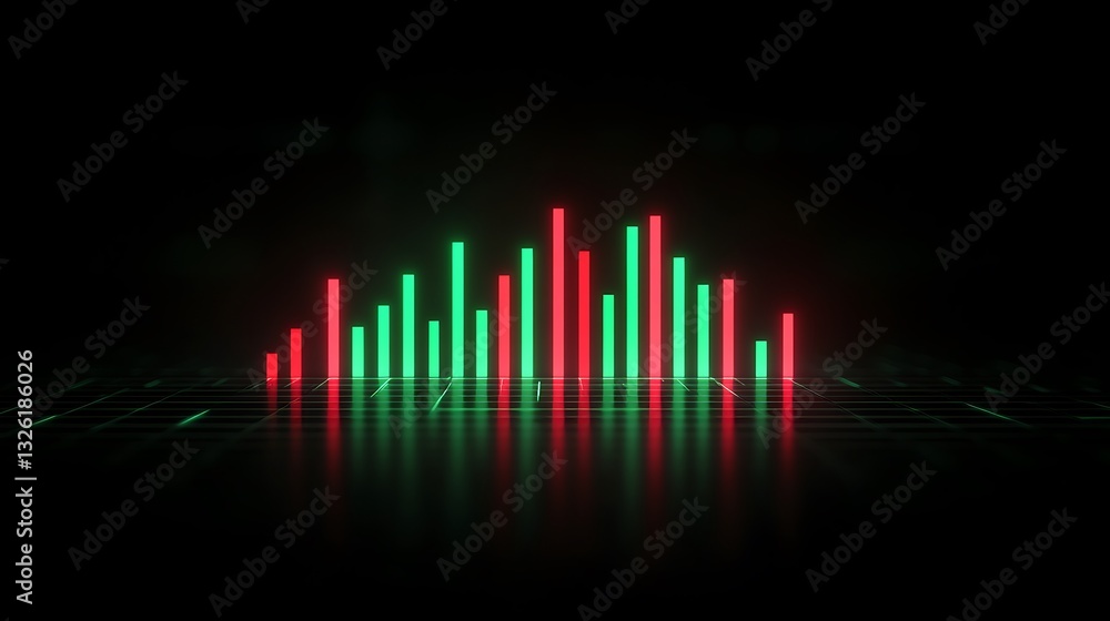 Poster colorful digital chart with rising and falling bars on dark background for financial analysis and da