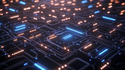 Obraz premium Abstract Digital Circuit Board with Glowing Lights and Patterns