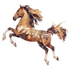 Energetic horse dancing to music in a vibrant landscape artistic illustration perspective