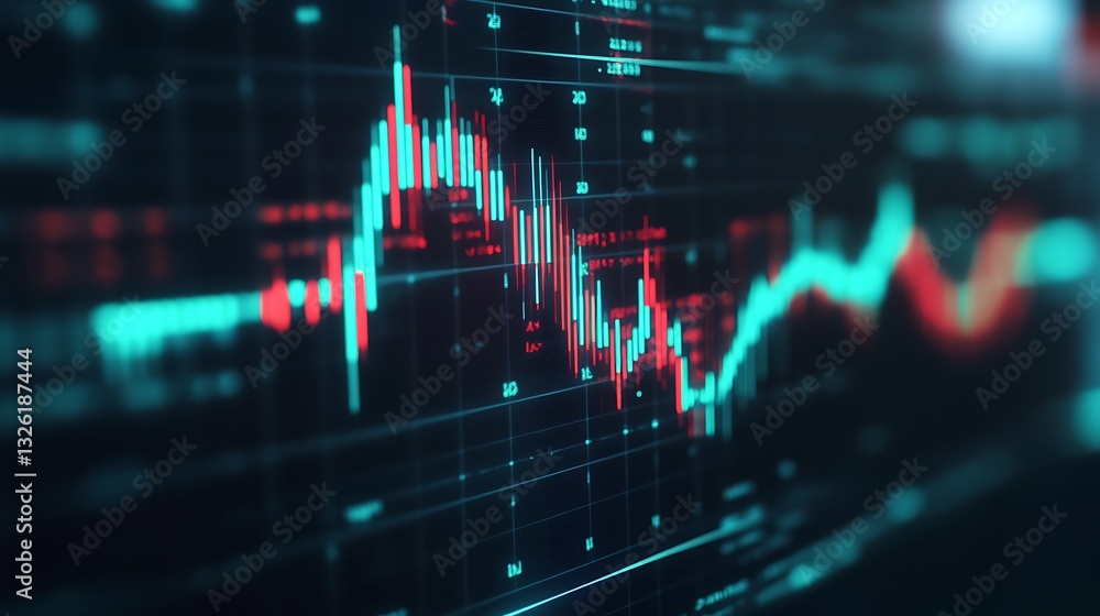 Poster data visualization of stock market trends and price movements with graph and chart patterns