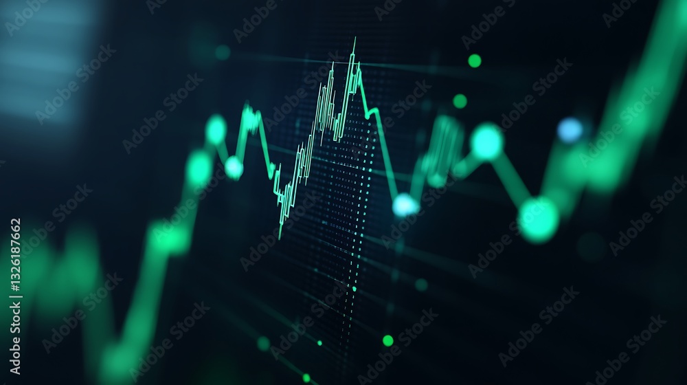 Aufkleber data visualization with green line graph on dark background for financial market analysis and busine