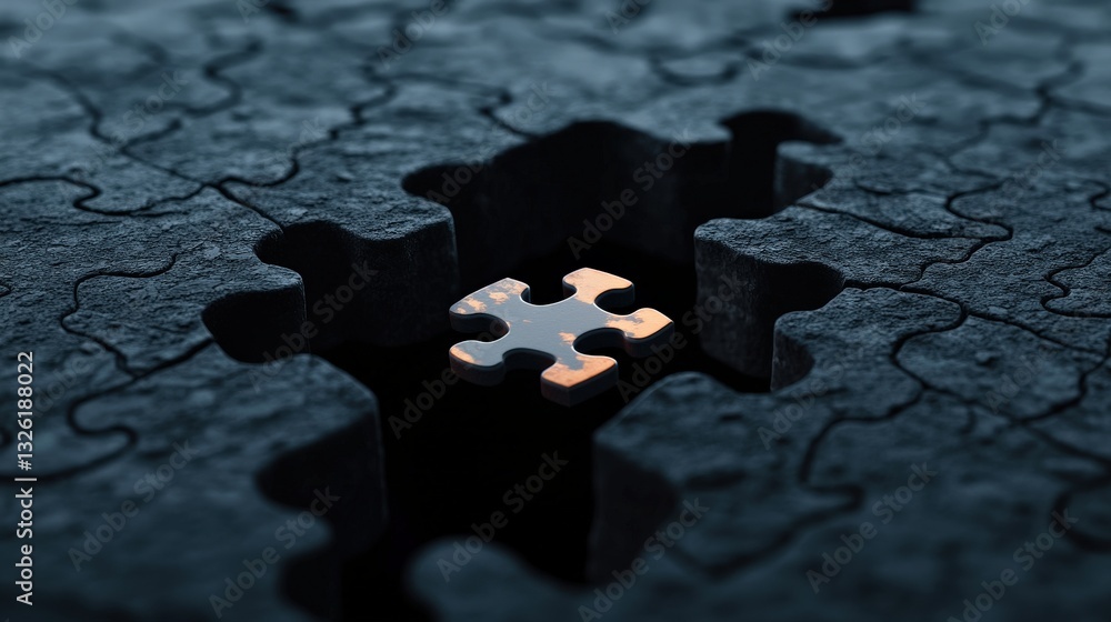 Poster a 3d rendering of puzzle pieces connecting across a chasm