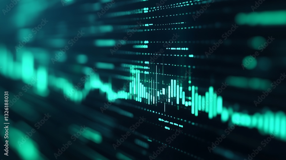 Aufkleber digital abstract waves with green glowing lights in a high-tech environment for media and technology