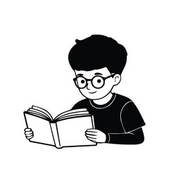 cute boy reading a book vector design