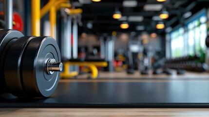 Fototapeta premium Gym interior with weights in focus.