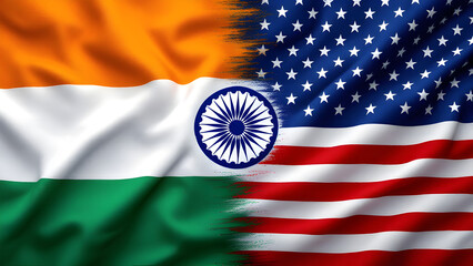 India and USA Flags Blended Together - Symbol of International Unity and Friendship
