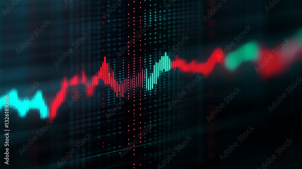 Poster digital financial data visualization with colorful chart lines on a dark background