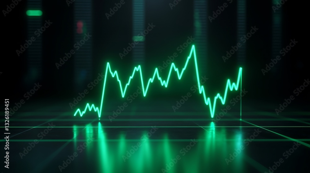 Poster digital green graph visualization representing stock market trends and financial data analysis in a 
