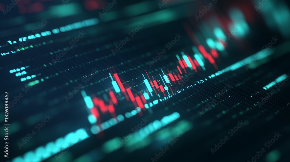 Poster digital financial market data visualization with colorful charts and graphs for analysis and trading