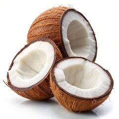 Slices of coconut isolated on white