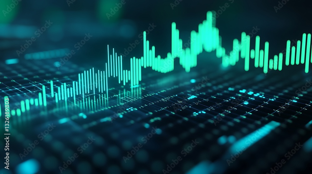 Aufkleber digital sound waveform visualization with luminous blue and green colors in abstract background
