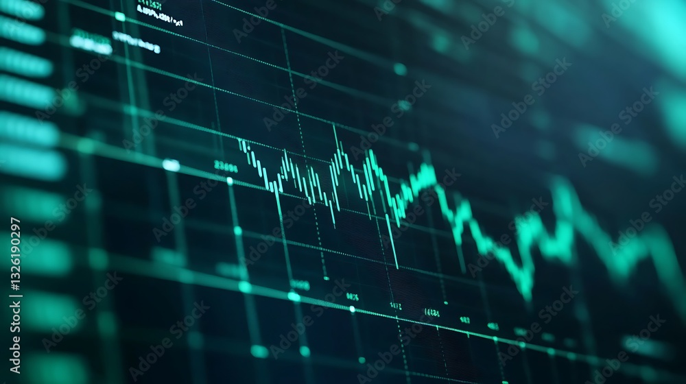 Aufkleber digital stock market graph displaying fluctuating financial trends with green indicators and data po