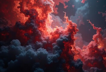 Fototapeta premium Dramatic clouds illuminated by fiery red and orange hues in a cosmic scene