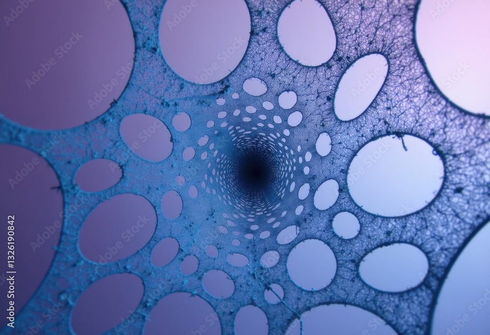 Poster abstract design featuring circular patterns in a gradient of blue and purple