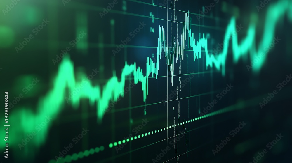 Poster dynamic financial data chart with green and blue lines on a dark background for investment analysis 