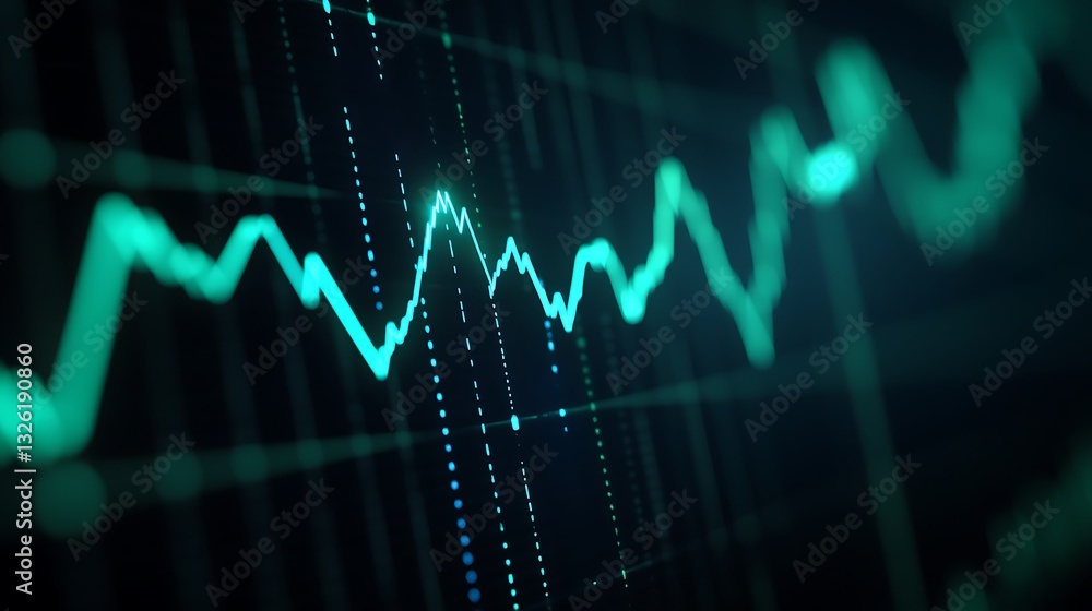 Poster dynamic financial graph showing rising trends and fluctuations in market data visualization