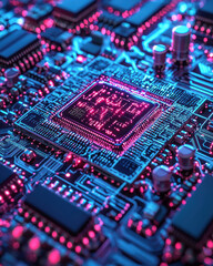Futuristic Circuit Board CPU Technology - Neon Colors