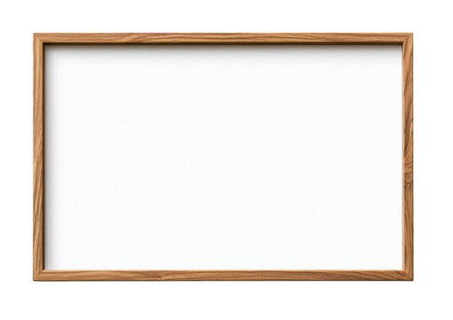 isolated transparent Background. Empty wooden frame with warm walnut finish, perfect for artwork display