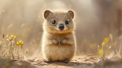 Fototapeta premium A cute small animal stands happily in a natural environment